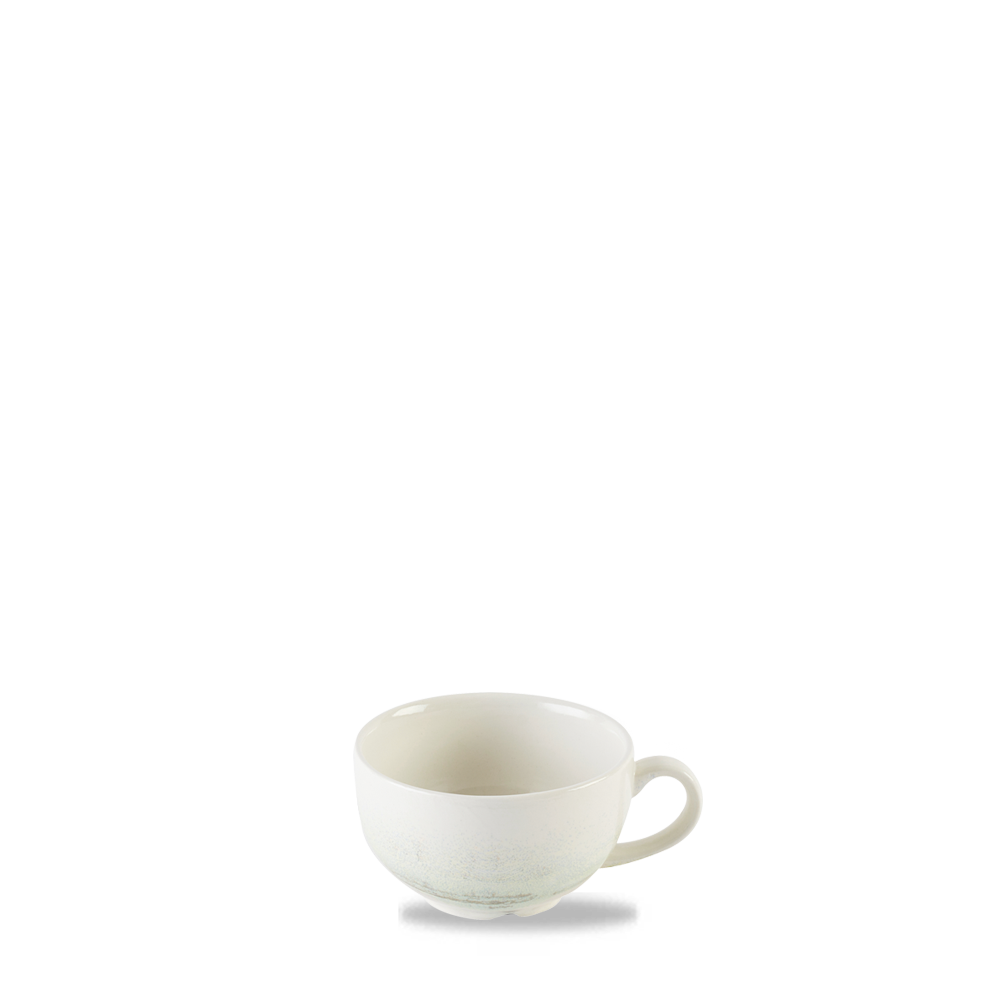 Weiße Tasse auf weißem Hintergrund.