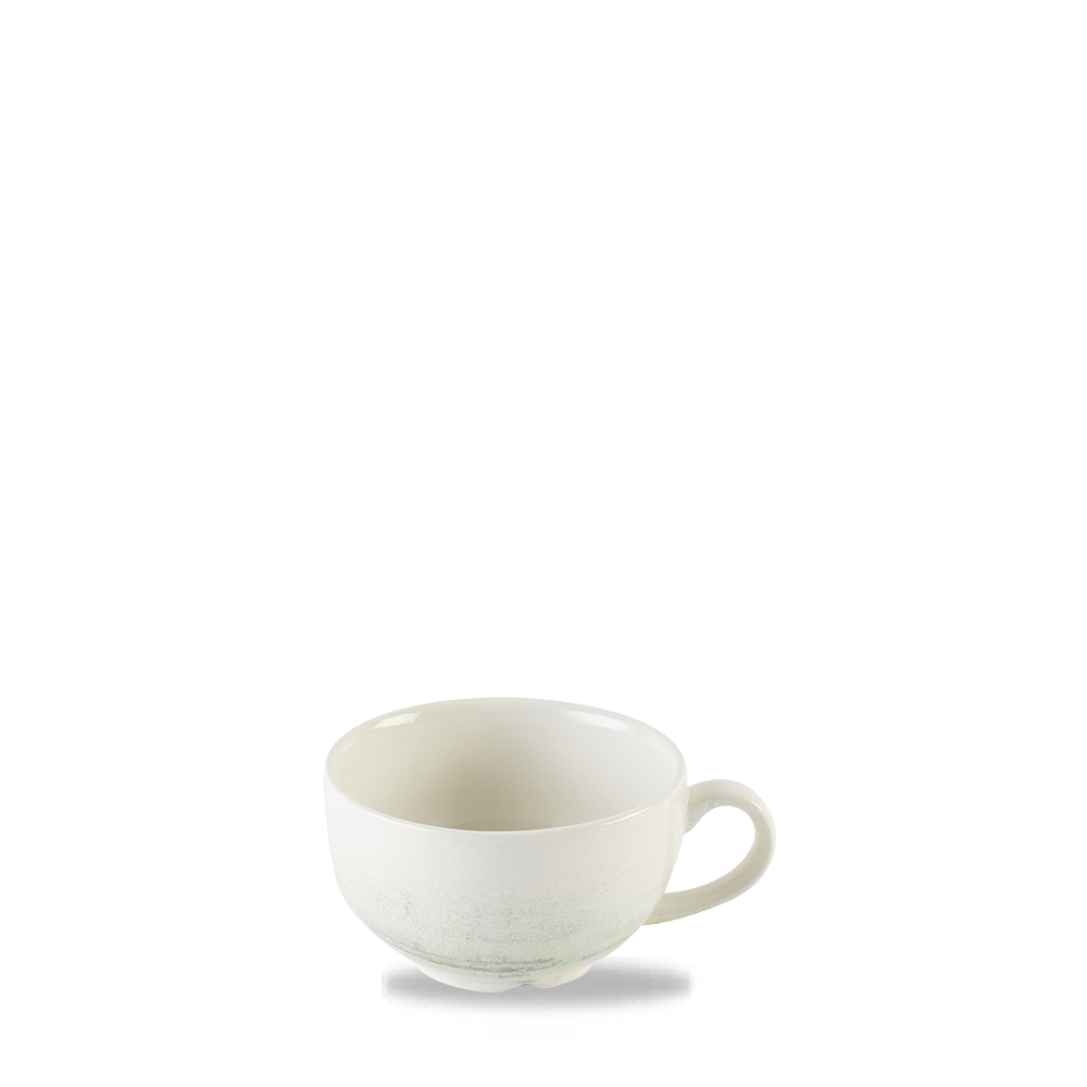 Weiße Tasse auf weißem Hintergrund.