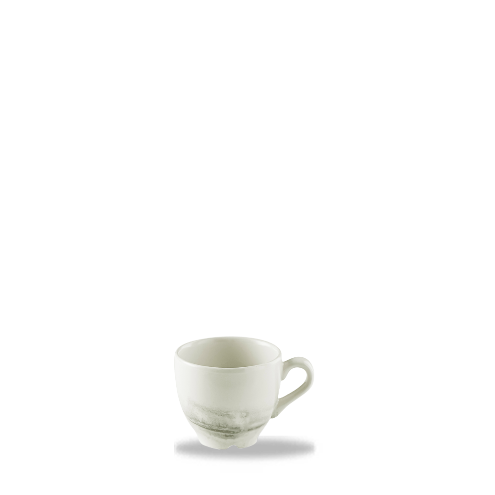 Weiße Tasse mit Henkel.