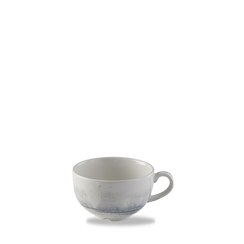 Weiße Tasse mit Henkel.