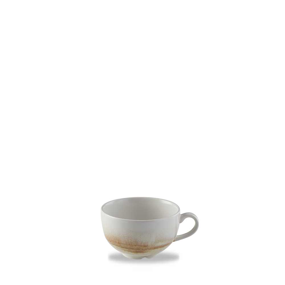Weiße Tasse mit Henkel.