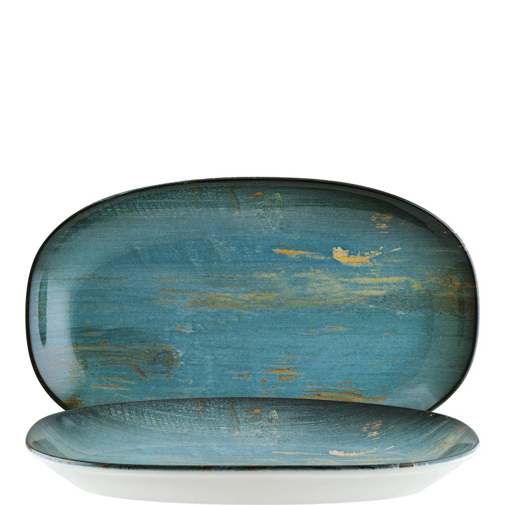 Zwei blaue, ovale Teller.
