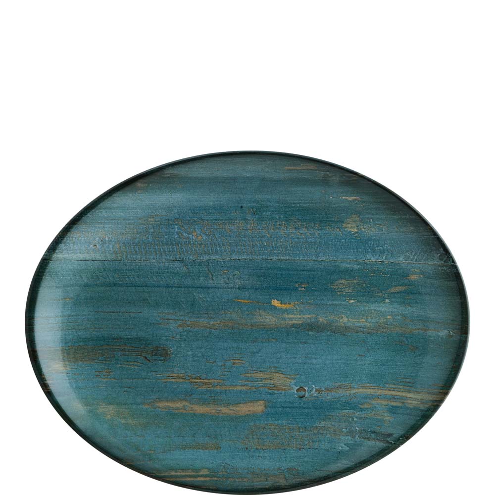 Runder blauer Holzteller