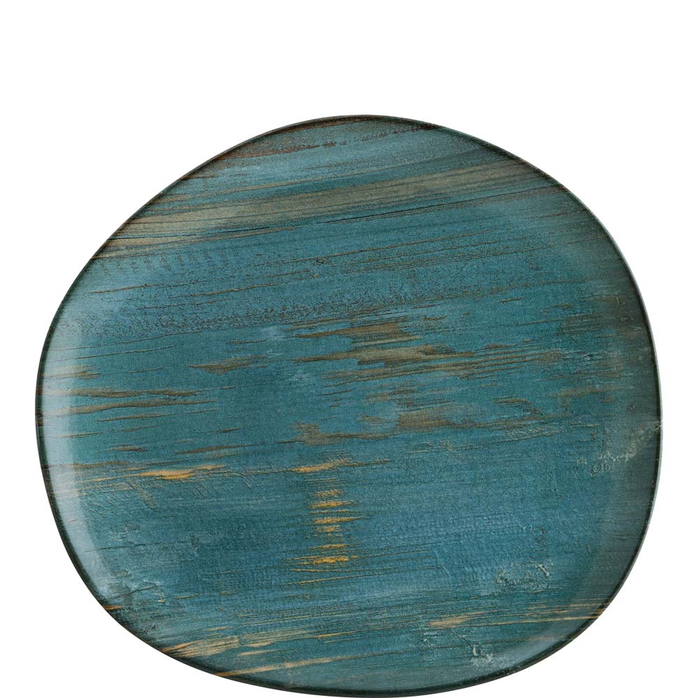 Unregelmäßiger, blauer, rustikaler Teller.