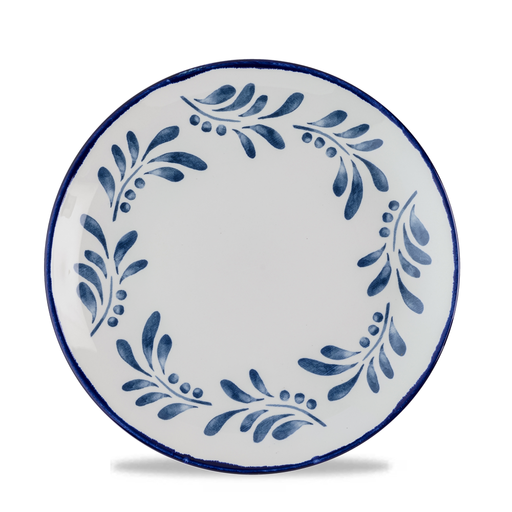 Teller mit blauem Muster.
