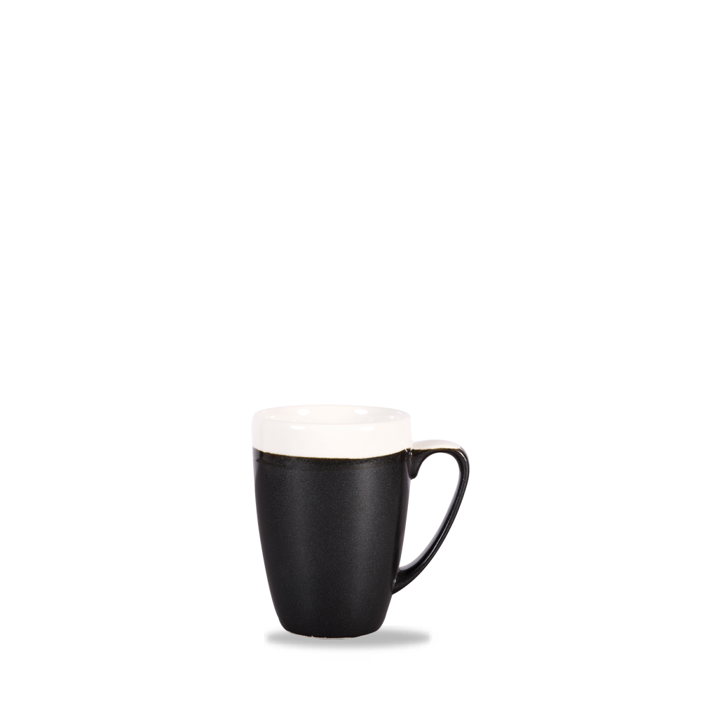 Schwarze Tasse mit Henkel.