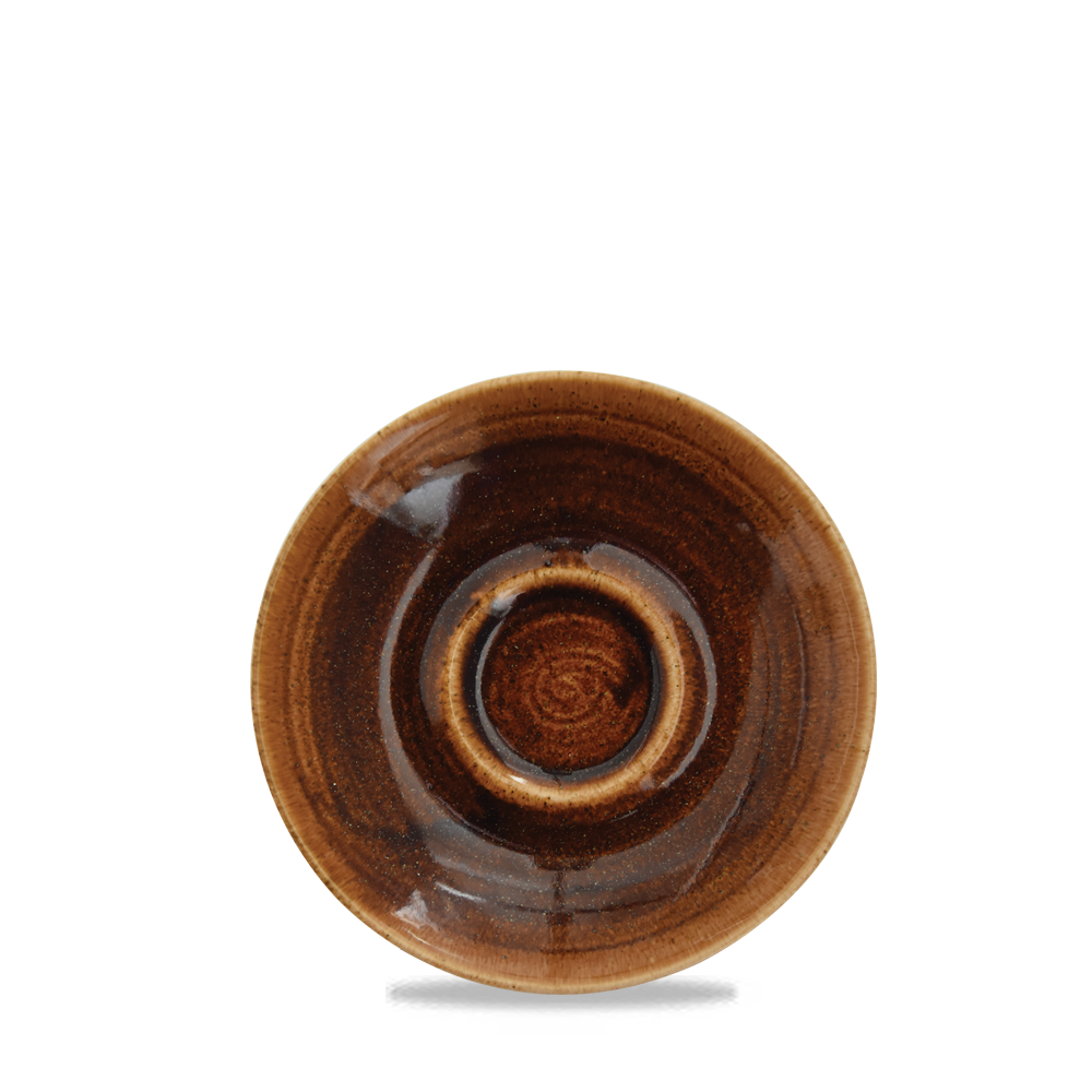 Braune Keramikuntertasse mit Muster.