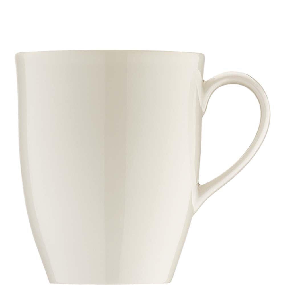 Weiße Tasse mit Henkel.