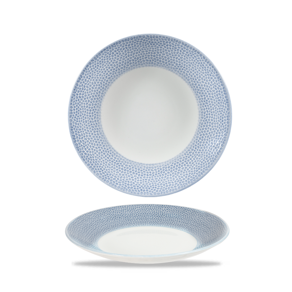 Zwei Teller mit blauem Muster.
