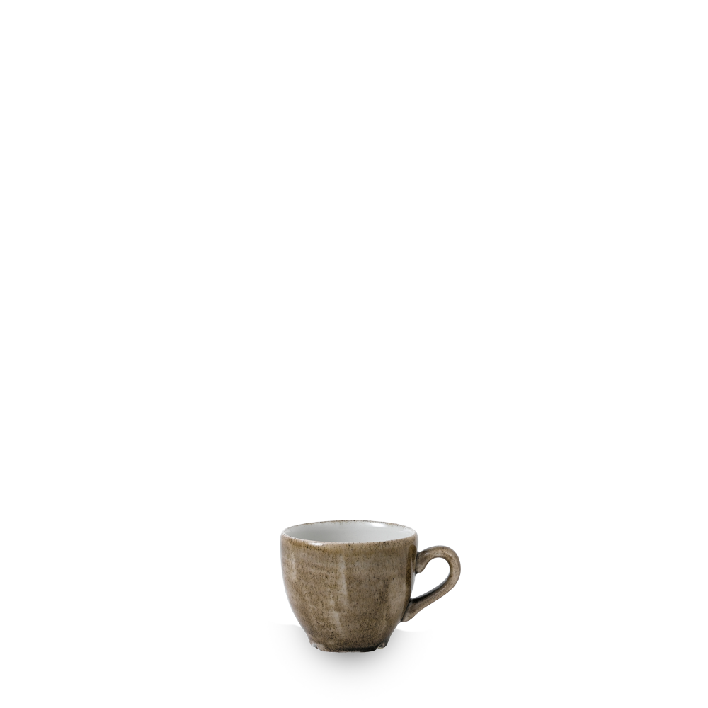 Braune Tasse auf weißem Hintergrund.