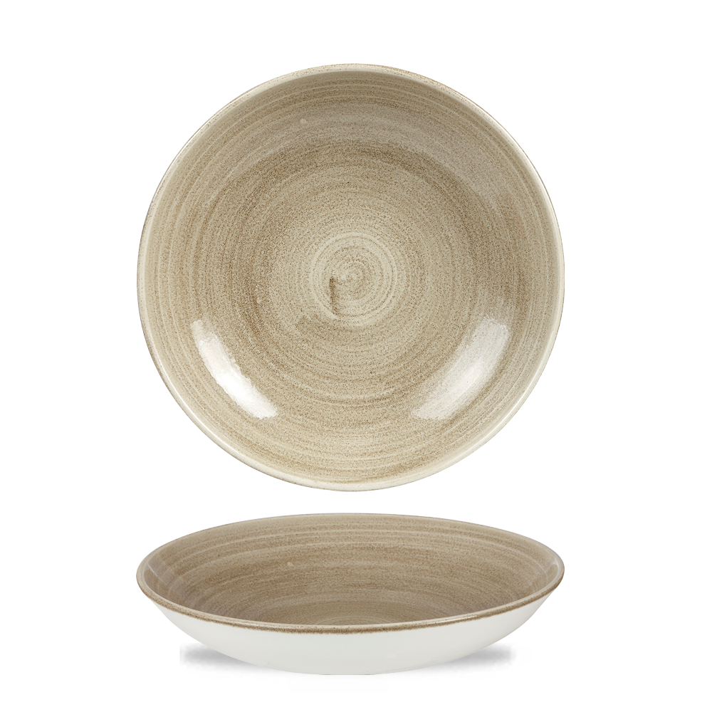 Zwei beige Teller, schlichtes Design.