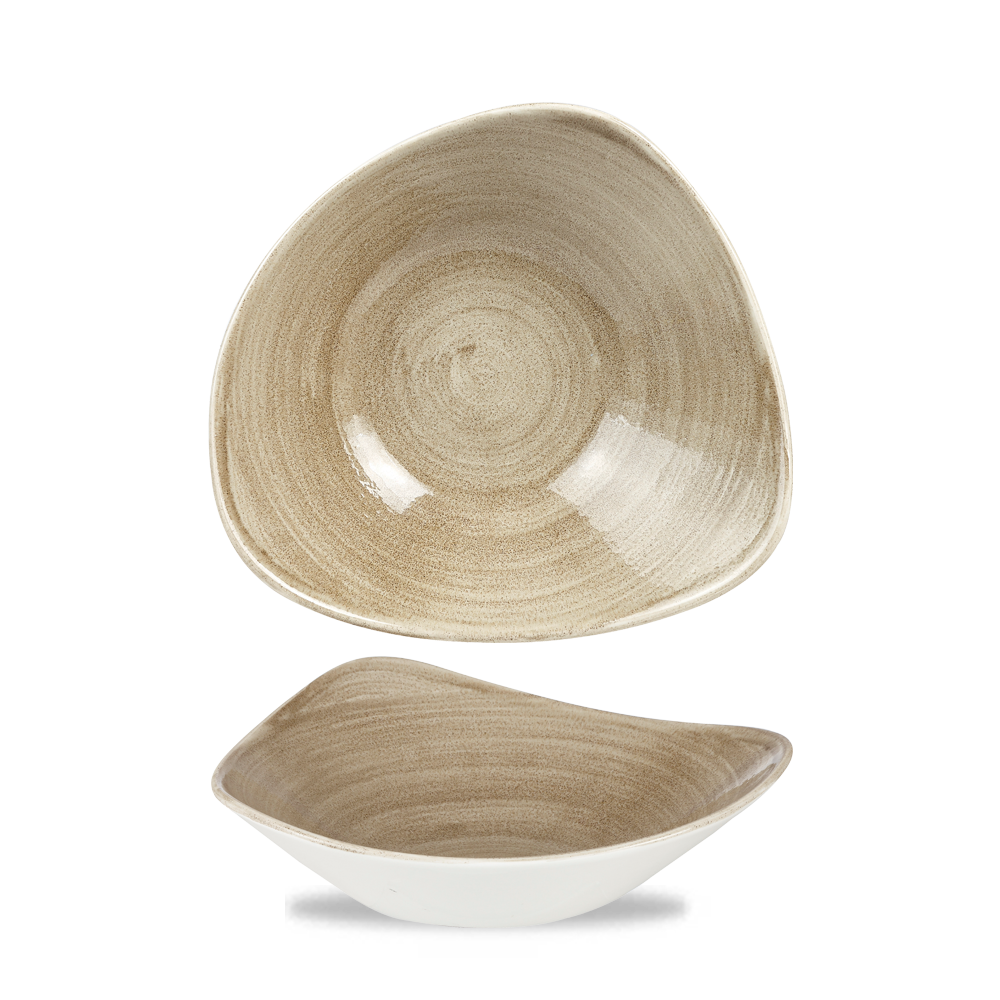 Zwei beige, dreieckige Schalen.