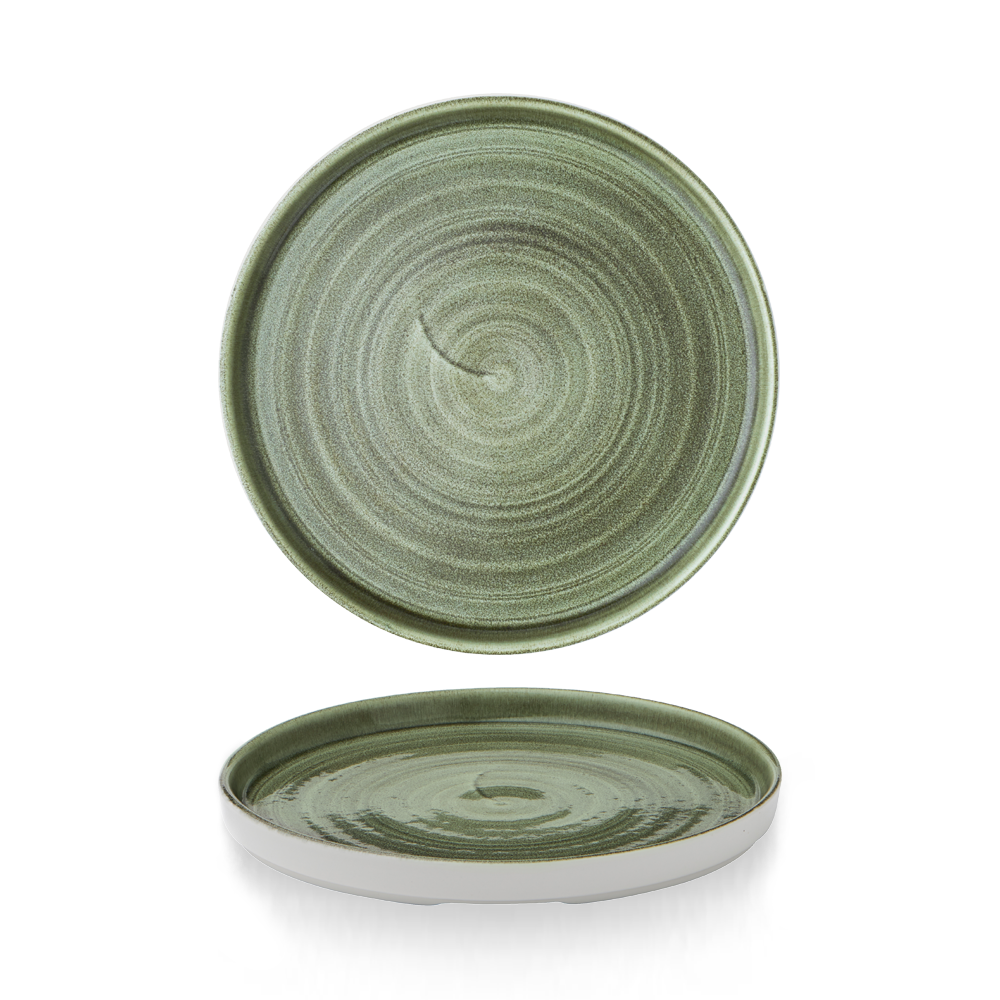 Grüner Teller mit Spiraldesign.