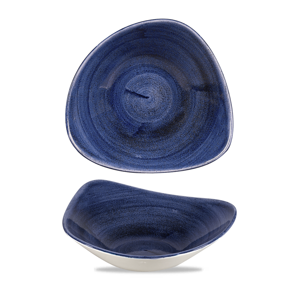 Blaues, dreieckiges Geschirrset, Keramik.