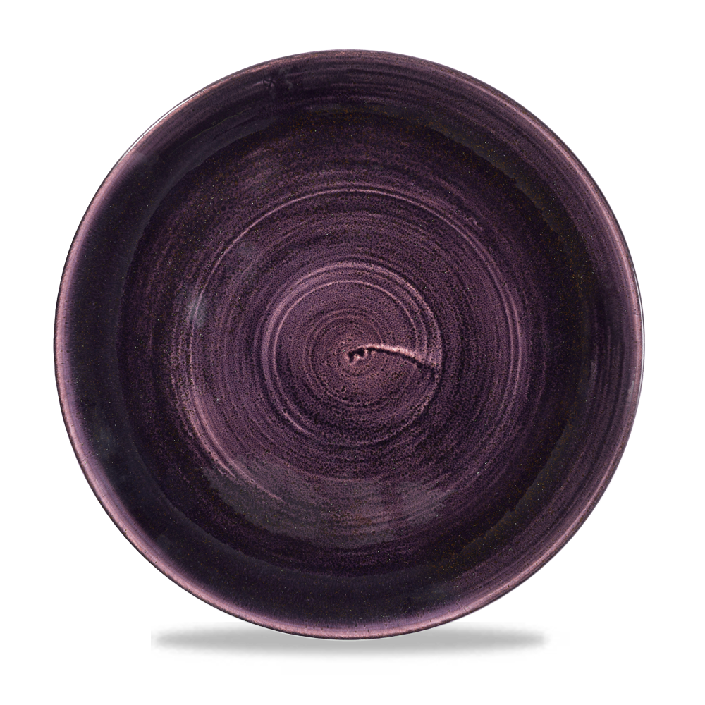 Lila Teller mit spiralförmigem Muster.