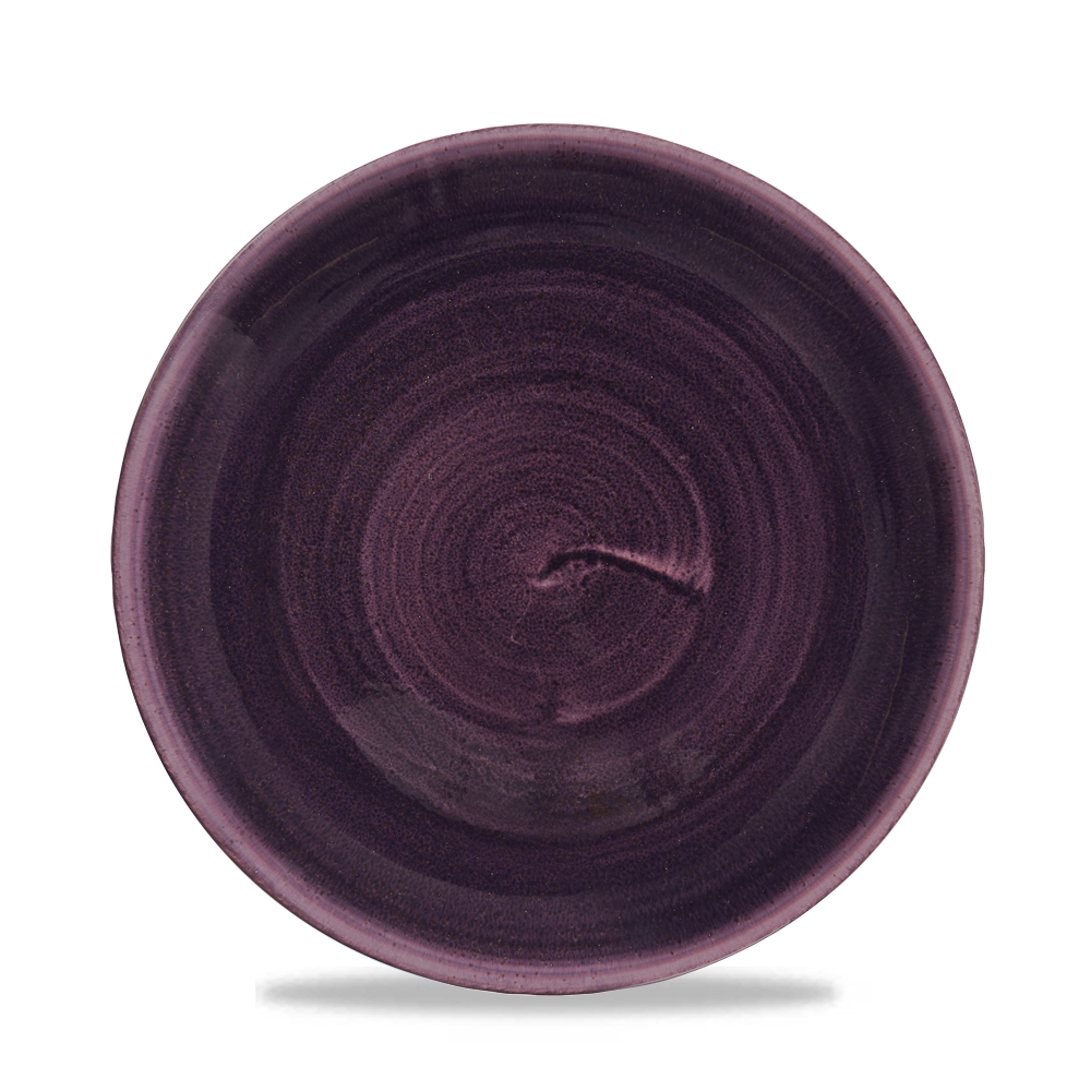 Lila Teller mit spiralförmigem Muster.