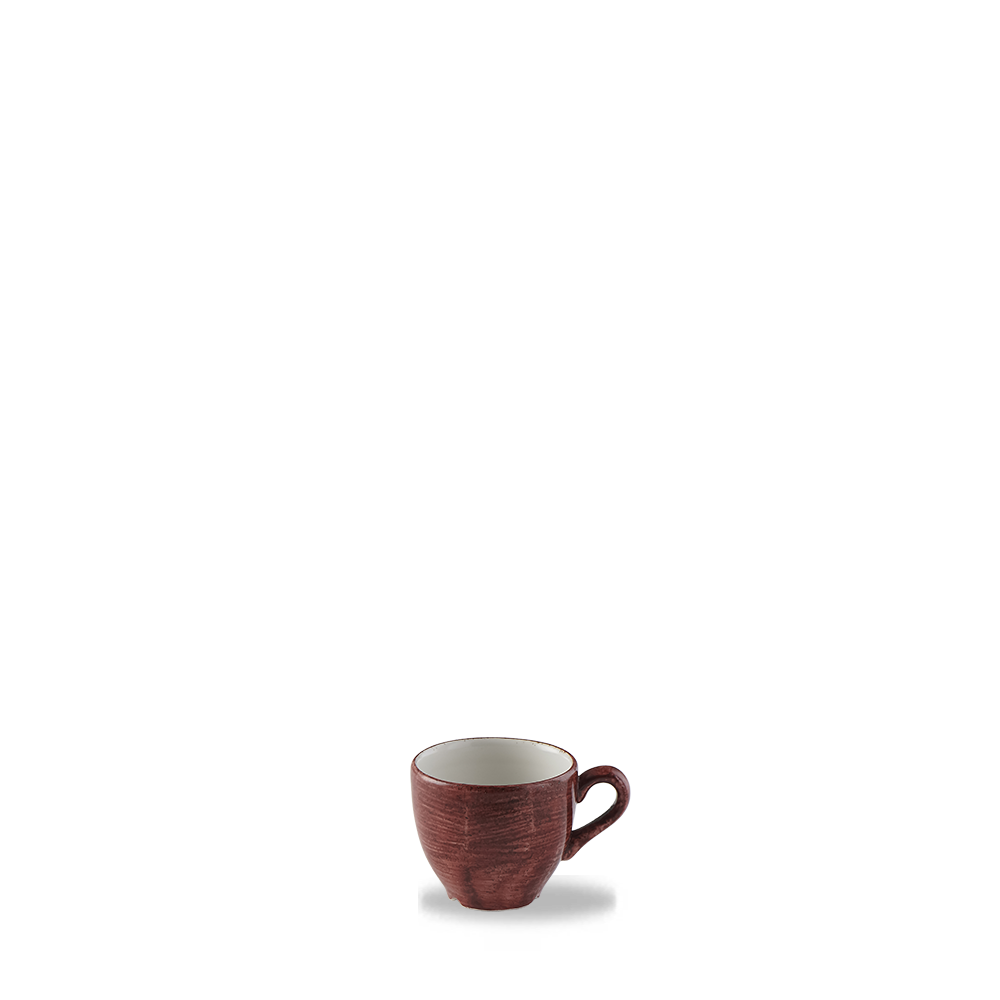 Rote Tasse auf weißem Hintergrund.