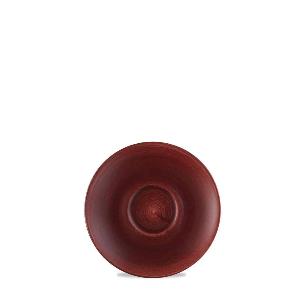 Rote, runde Schale von oben.