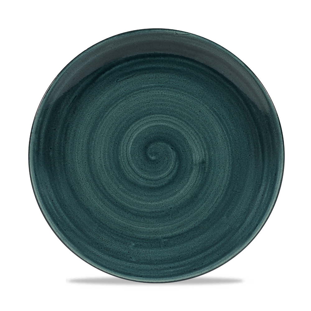Grüner Teller mit Spiralmuster.