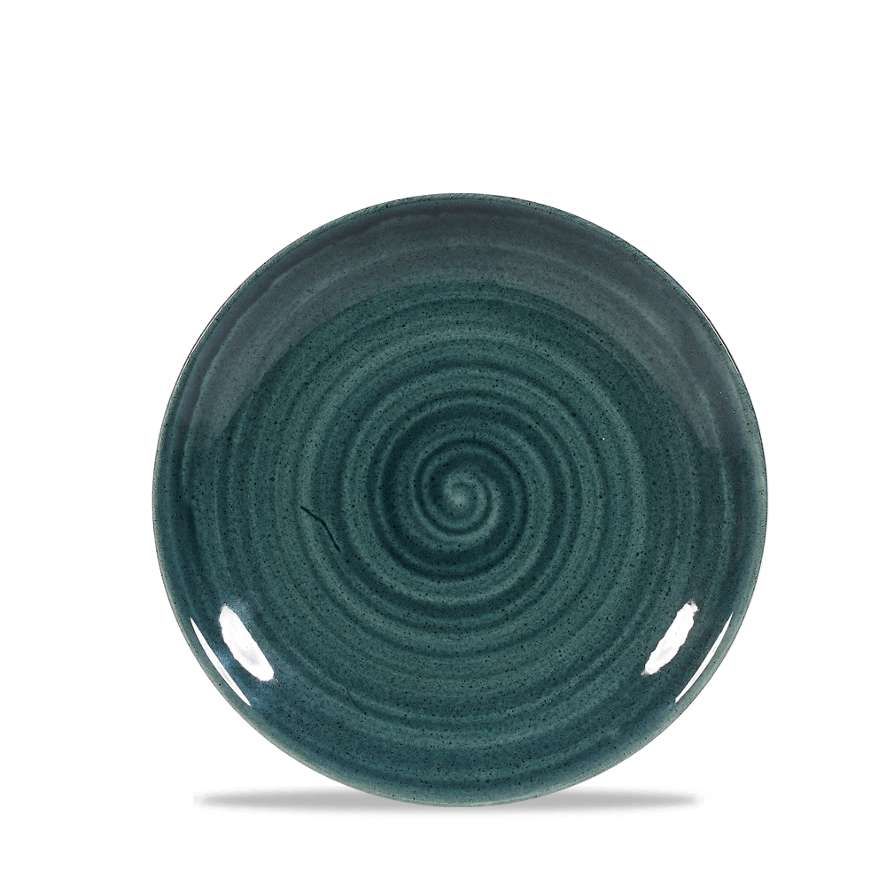Grüner Teller mit Spiralmuster.