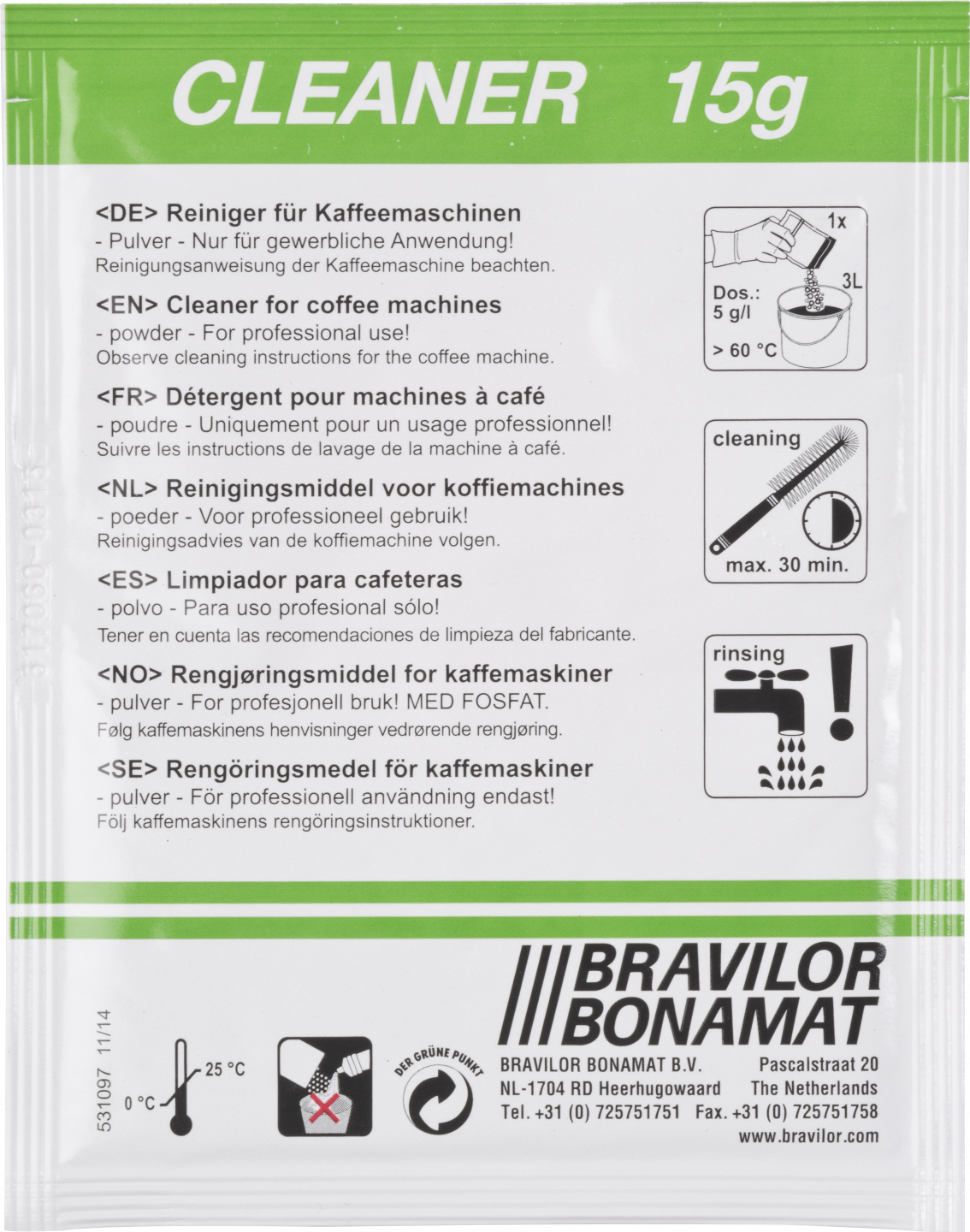 Reiniger für Kaffeemaschinen, Verpackung.