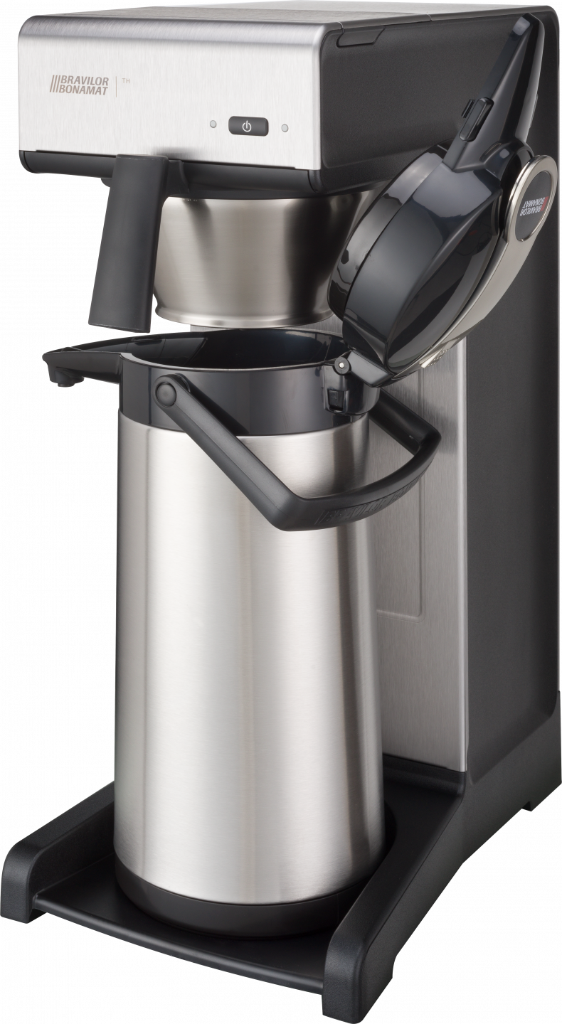 Kaffeemaschine mit Thermoskanne geöffnet.