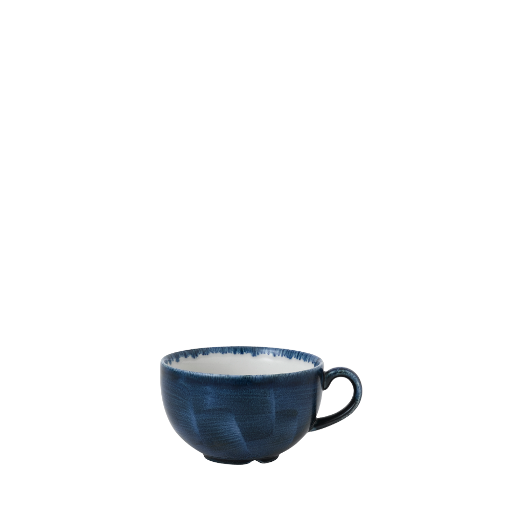Blaue Tasse mit Henkel.