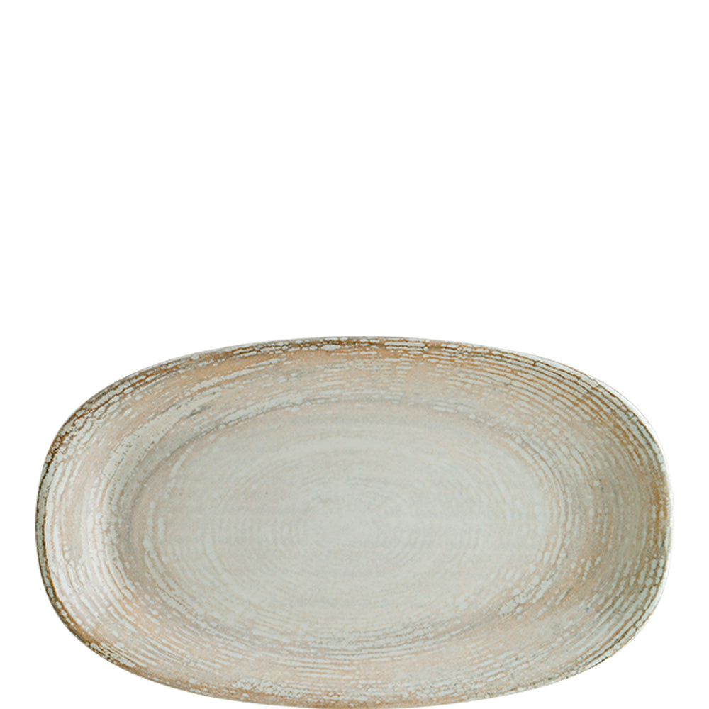 Ovaler, rustikaler, beige Teller.