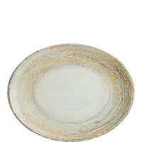Rustikaler, runder, beige Teller.