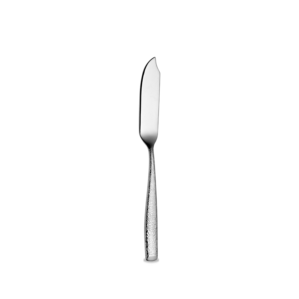 Silbernes Messer mit strukturiertem Griff.