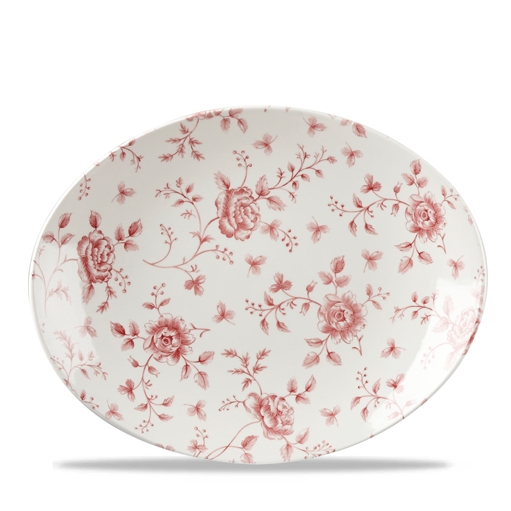 Ovaler Teller mit Blumenmuster.
