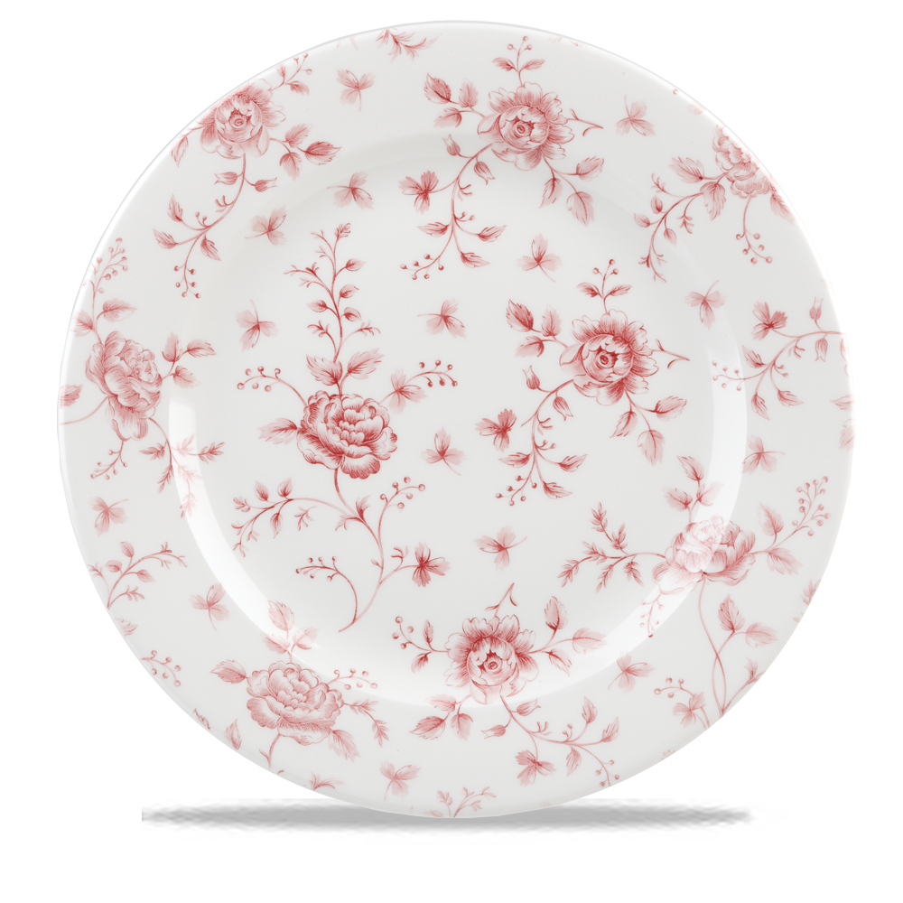 Teller mit rotem Blumenmuster.