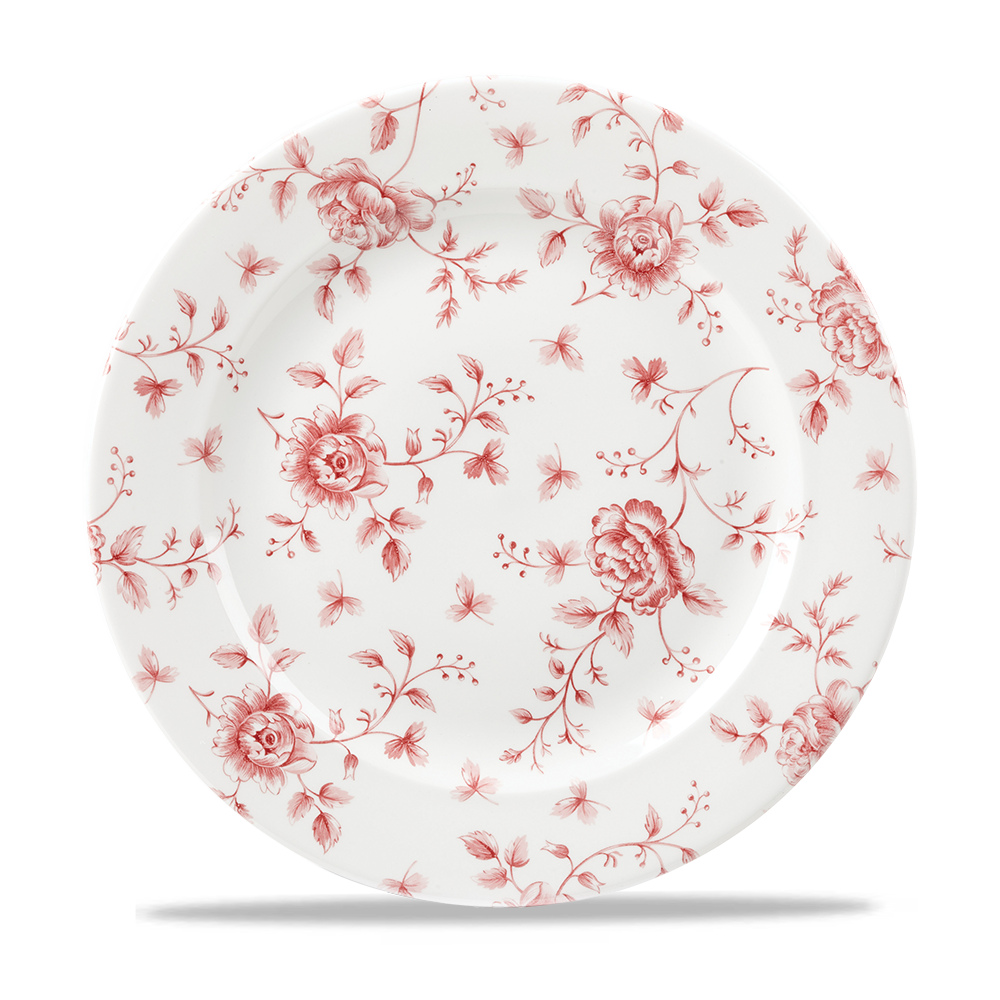 Teller mit rotem Blumenmuster.
