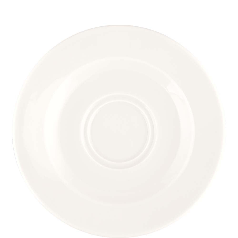 Weiße Untertasse aus Porzellan.