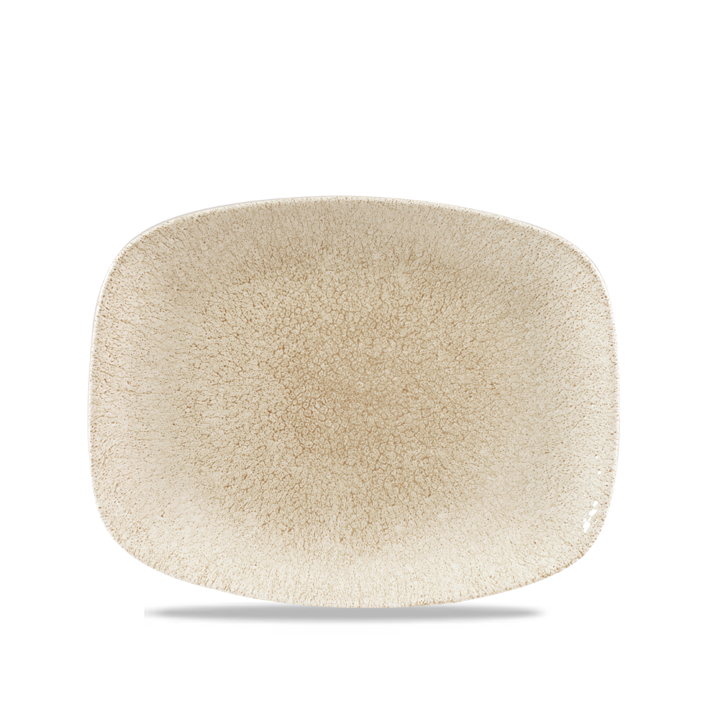 Beige, rechteckiger, strukturierter Teller.
