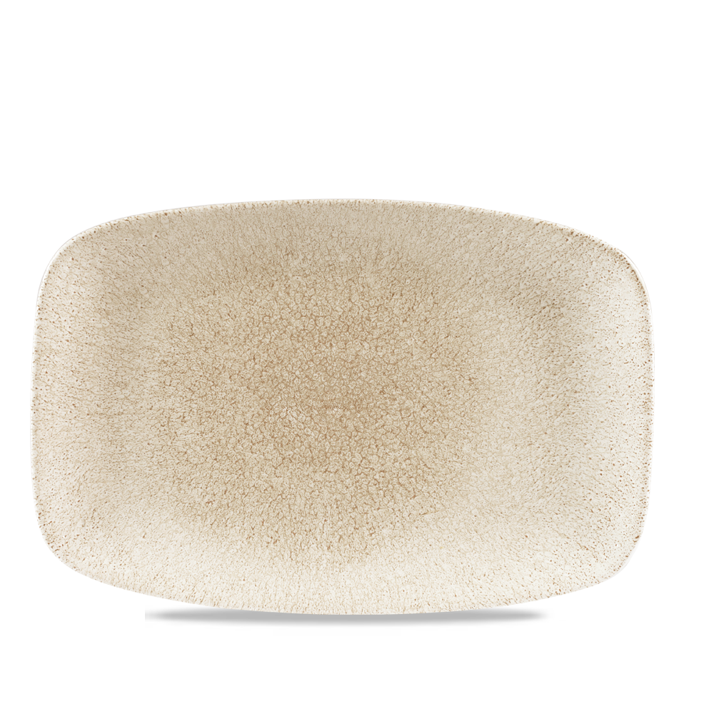 Rechteckiger, beige, strukturierter Teller.