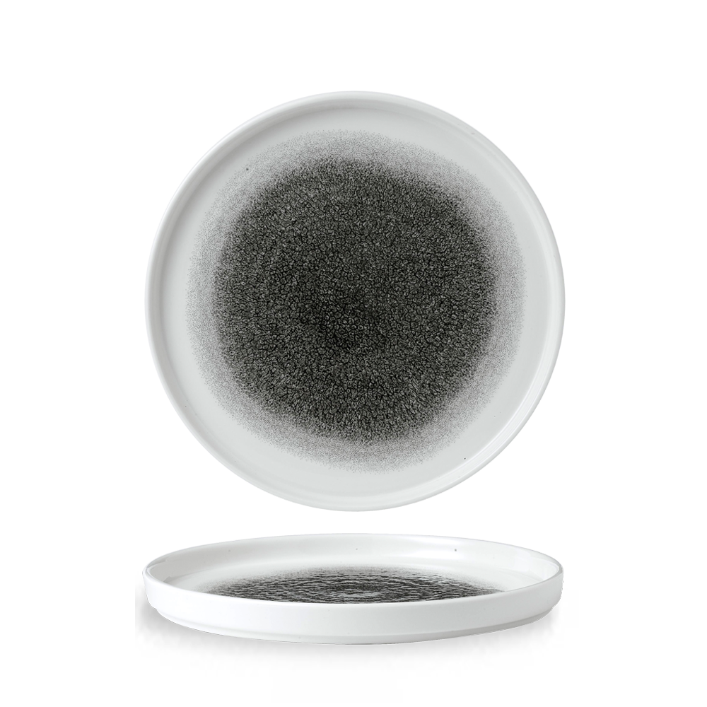 Zwei moderne, schwarze Teller.