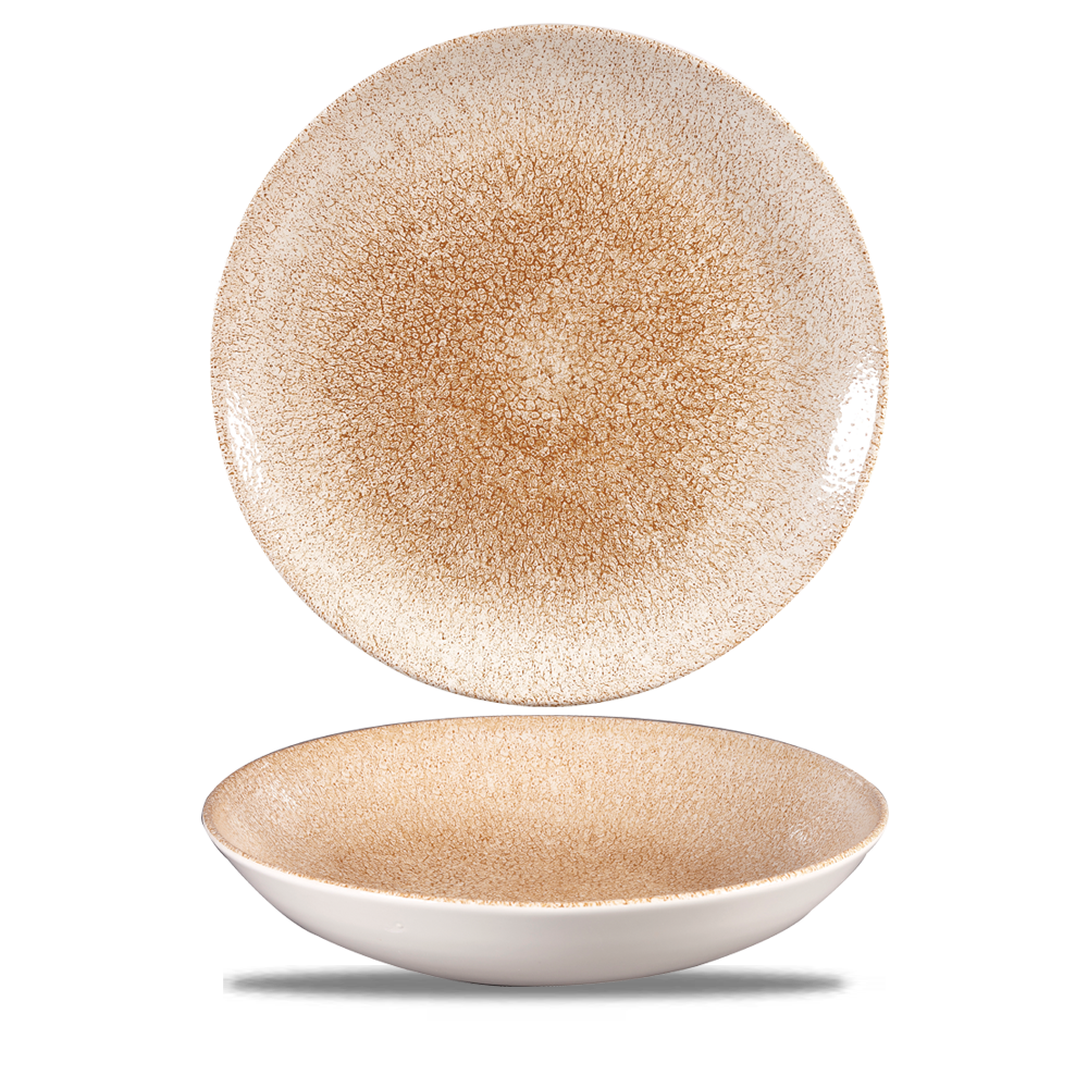 Zwei beige gesprenkelte Teller.