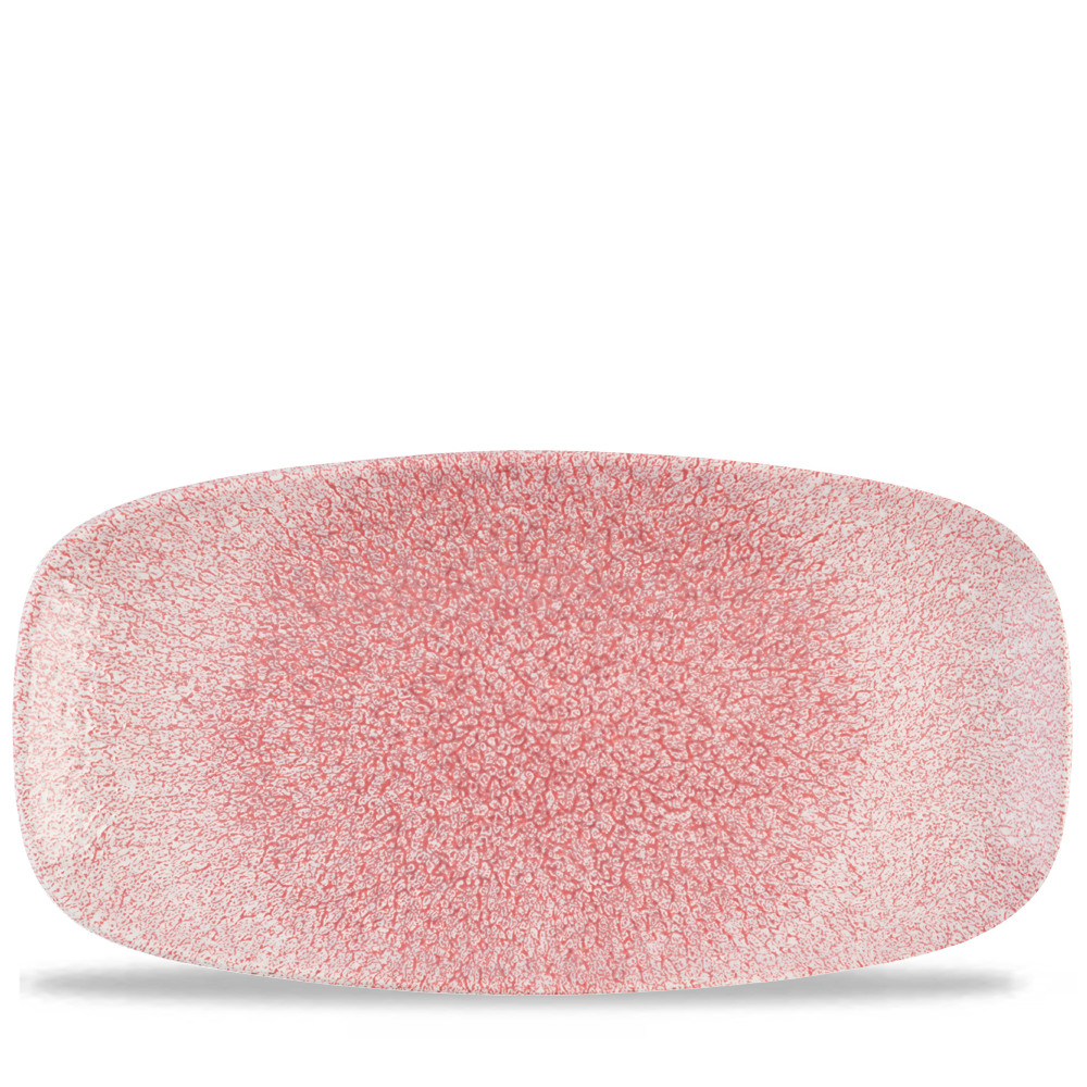 Rechteckiger, rosa Teller mit Textur.