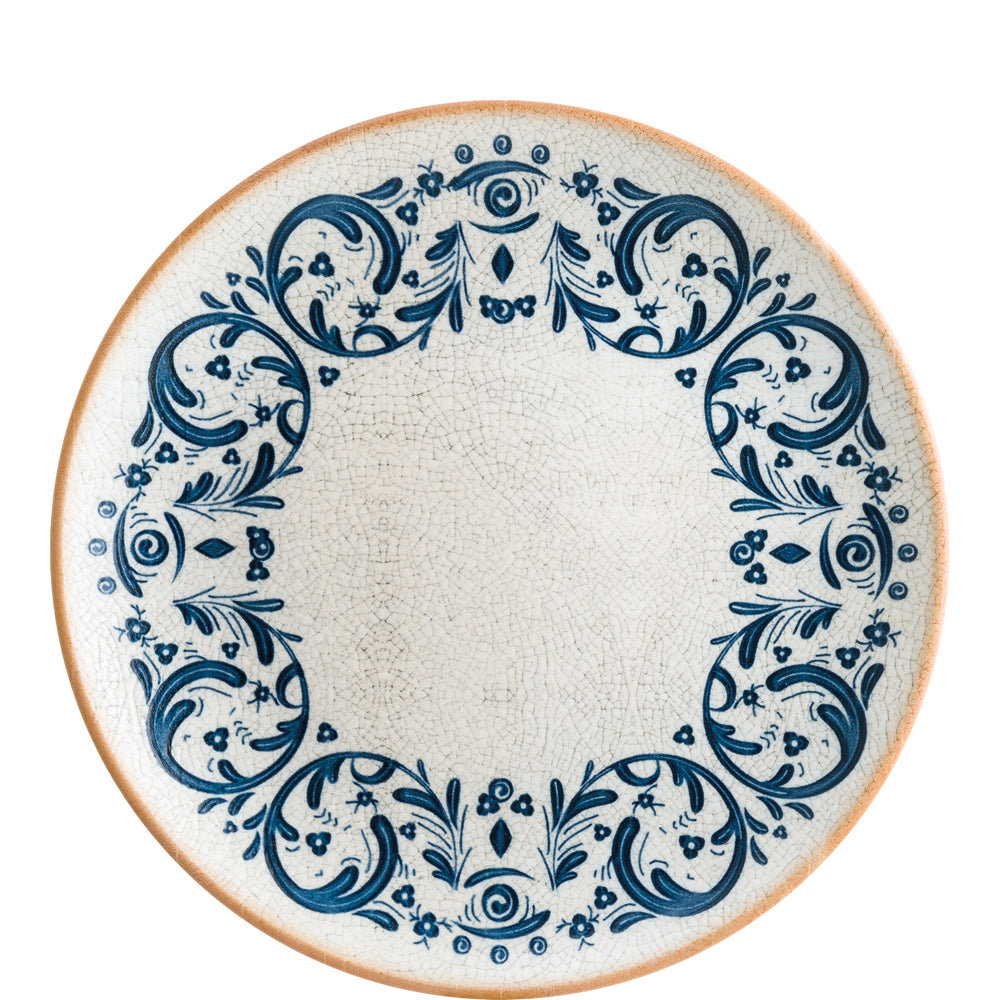 Teller mit blauem Blumenmuster.