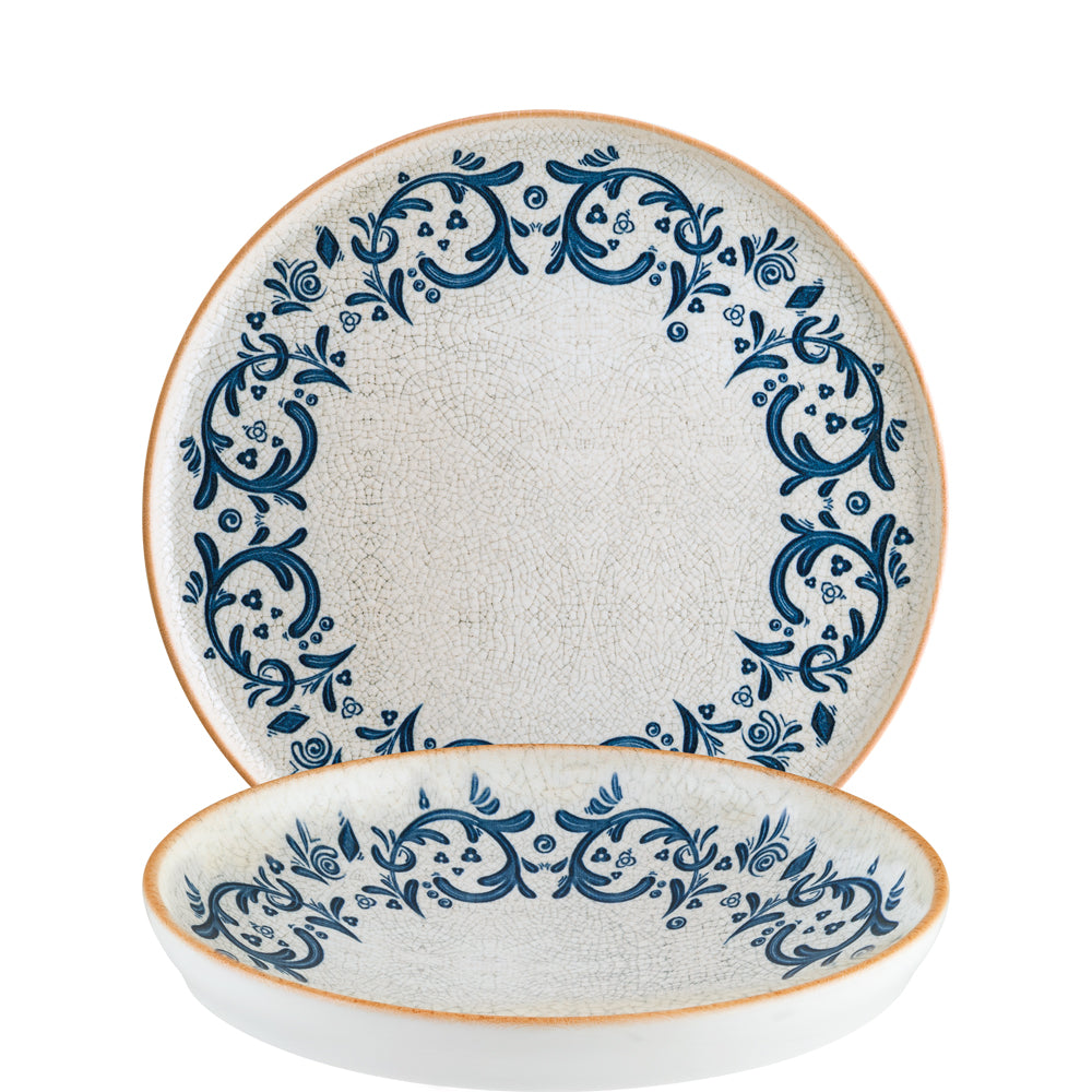 Zwei Teller mit blauem Muster.