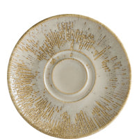 Beige Untertasse mit Muster.