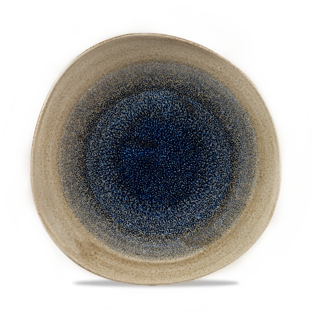 Keramikteller mit blauem Muster.