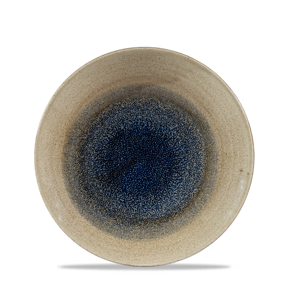 Keramikteller mit blauem Muster.