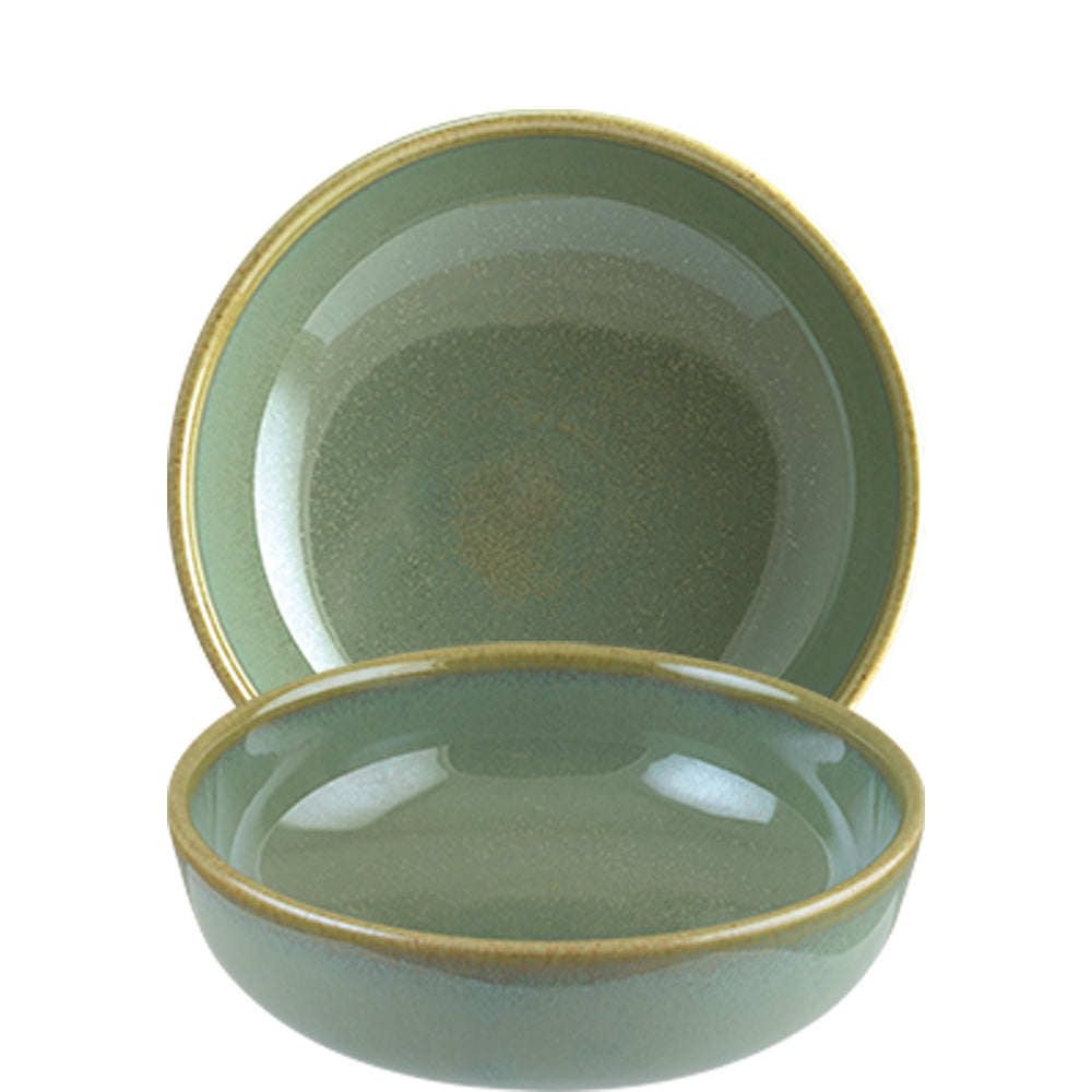 Grünes Geschirrset: Teller und Schüssel.
