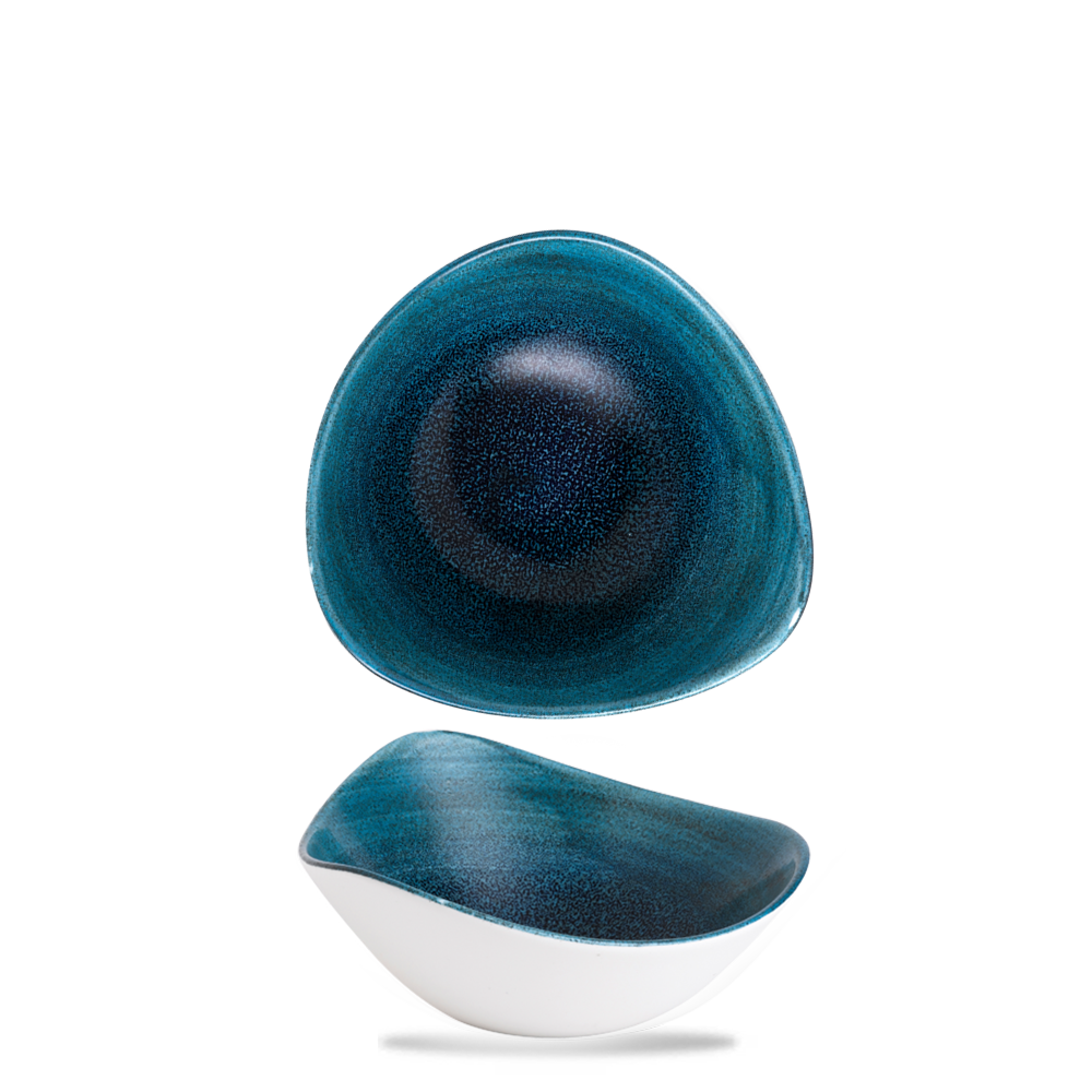 Zwei blaue, dreieckige Schalen.