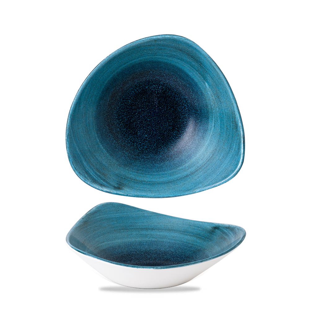 Zwei blaue, dreieckige Schalen.