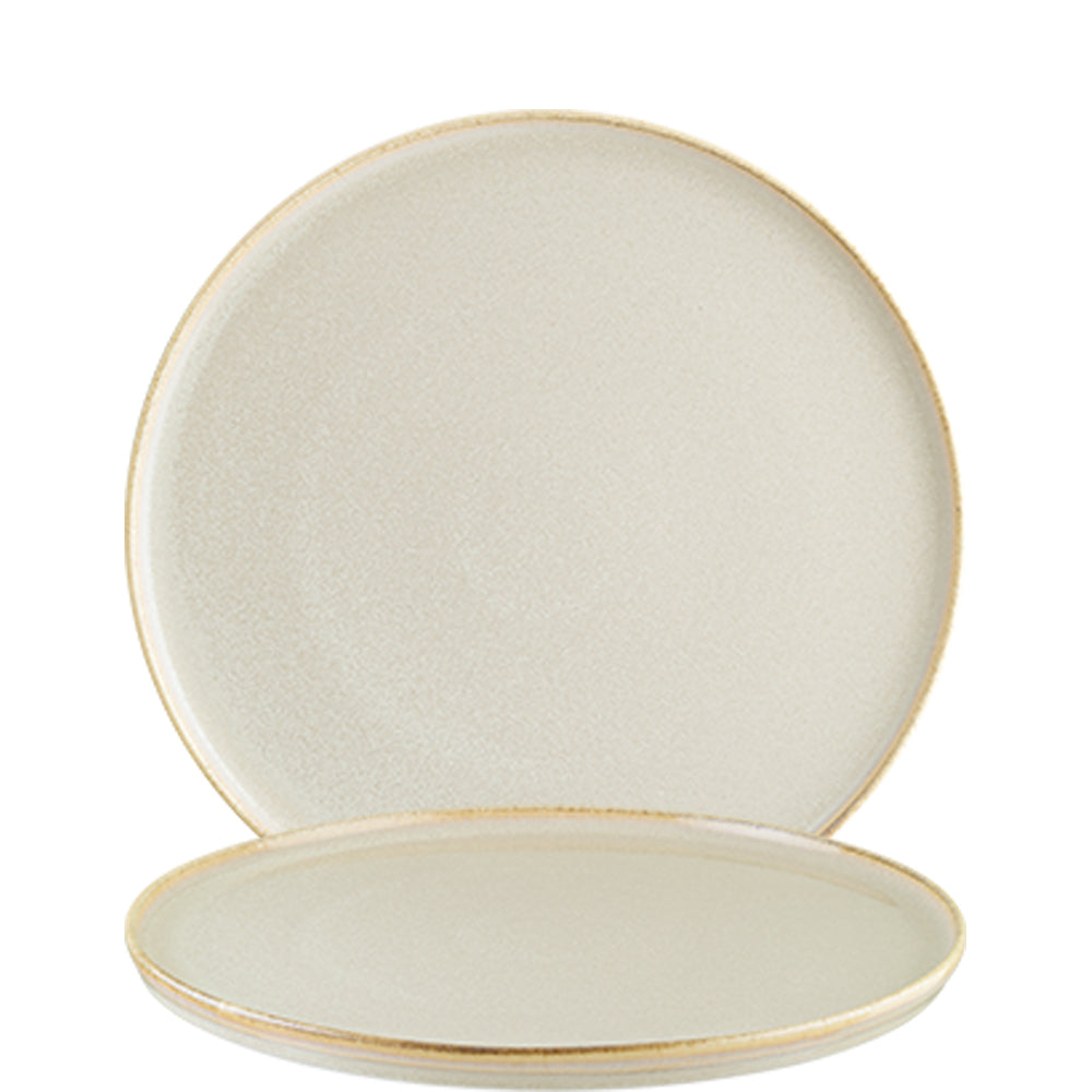 Zwei beige Teller, schlichtes Design.
