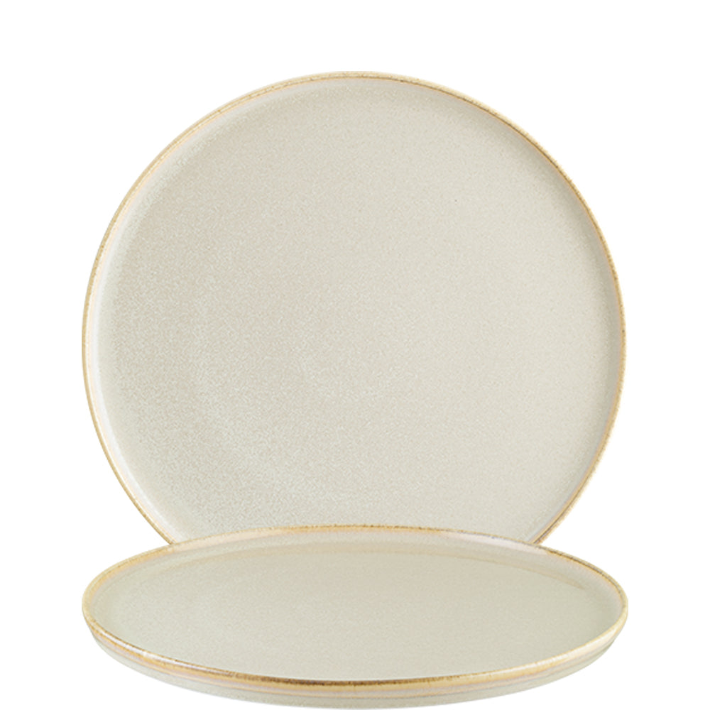 Zwei beige Teller, schlichtes Design.