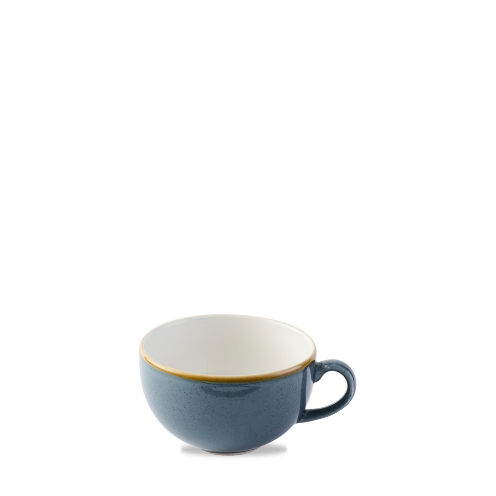 Blaue Tasse mit Henkel.